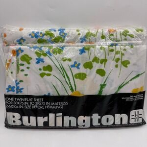 Vintage Burlington‎ Twin Flat Sheet Floral Flowers Meadow NOS New Old Stock